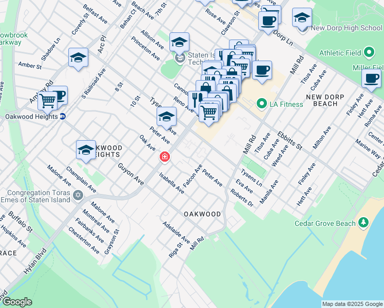 map of restaurants, bars, coffee shops, grocery stores, and more near 2854 Hylan Boulevard in Staten Island