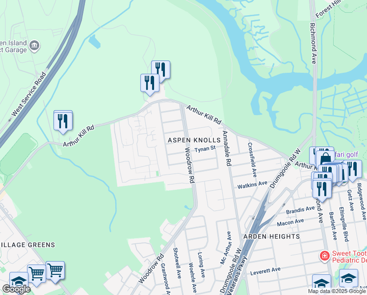 map of restaurants, bars, coffee shops, grocery stores, and more near 99 Woodrow Road in Staten Island