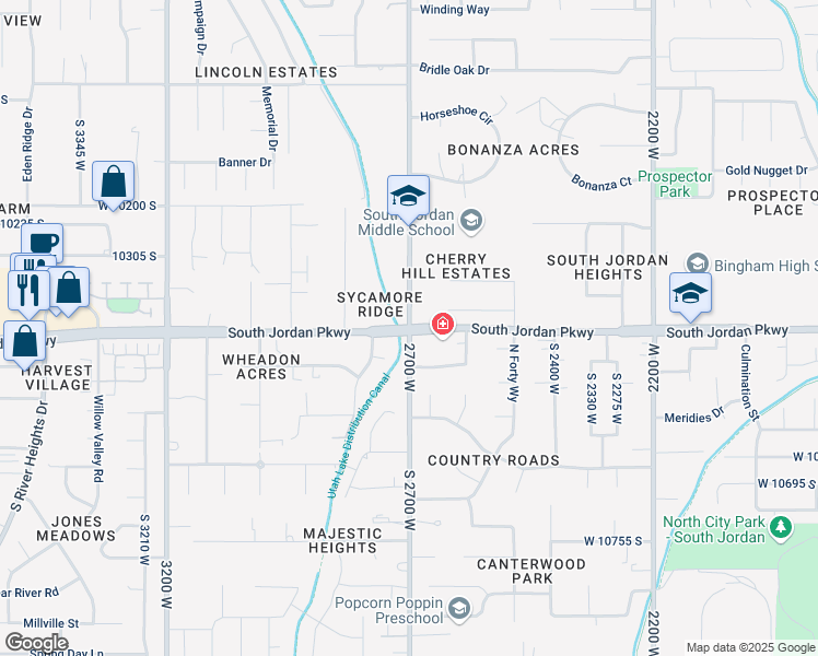 map of restaurants, bars, coffee shops, grocery stores, and more near 11368 2700 West in South Jordan