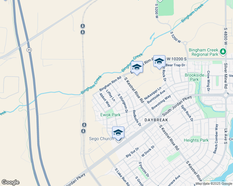 map of restaurants, bars, coffee shops, grocery stores, and more near 10367 South Sturgeon Drive in South Jordan