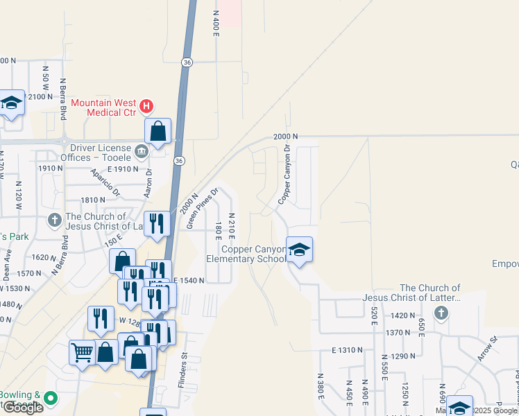 map of restaurants, bars, coffee shops, grocery stores, and more near 1532-1808 N 210 E in Tooele