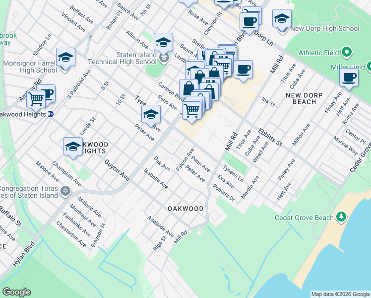 map of restaurants, bars, coffee shops, grocery stores, and more near 600 Tysens Lane in Staten Island