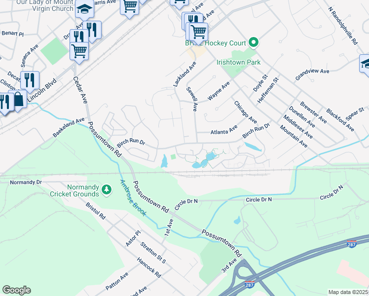 map of restaurants, bars, coffee shops, grocery stores, and more near 82 Sewell Avenue in Piscataway