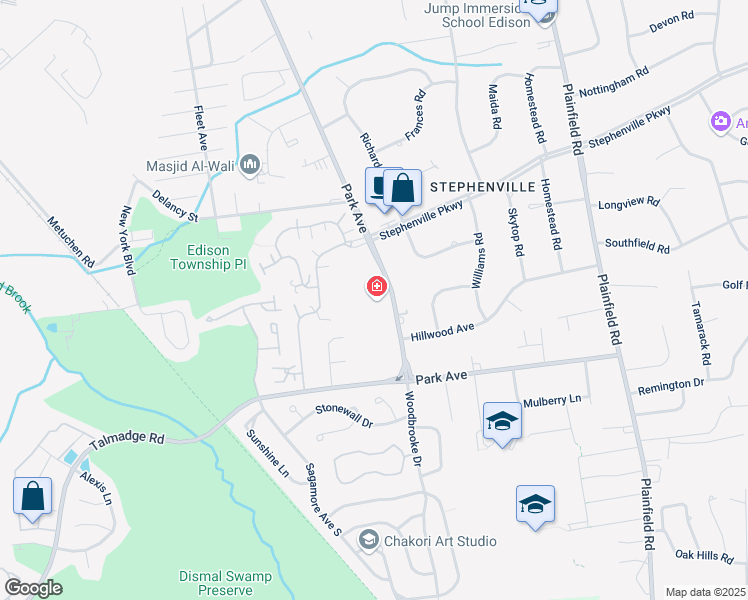 map of restaurants, bars, coffee shops, grocery stores, and more near 3900 Park Avenue in Edison
