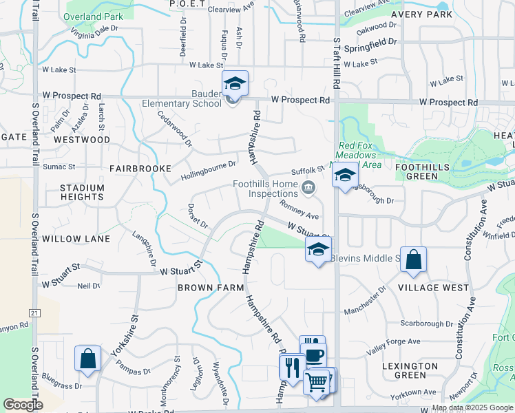 map of restaurants, bars, coffee shops, grocery stores, and more near 2306 West Stuart Street in Fort Collins