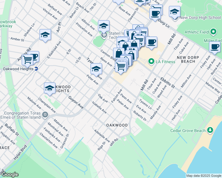 map of restaurants, bars, coffee shops, grocery stores, and more near 35 Primrose Place in Staten Island