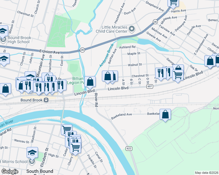 map of restaurants, bars, coffee shops, grocery stores, and more near 113 County Road 607 in Middlesex