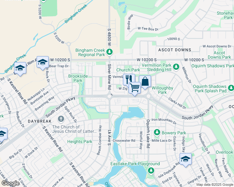 map of restaurants, bars, coffee shops, grocery stores, and more near 4746 South Jordan Parkway in South Jordan