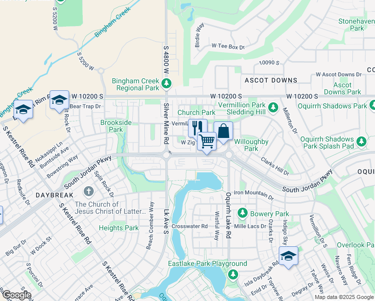 map of restaurants, bars, coffee shops, grocery stores, and more near 4712 South Jordan Parkway West in South Jordan