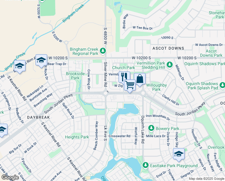 map of restaurants, bars, coffee shops, grocery stores, and more near 4746 South Jordan Parkway in South Jordan
