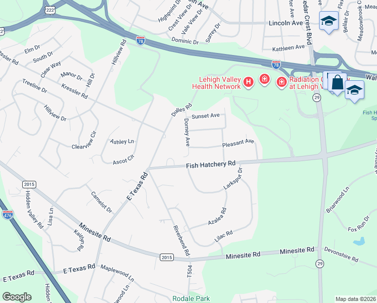 map of restaurants, bars, coffee shops, grocery stores, and more near 1384 Dorney Avenue in Allentown