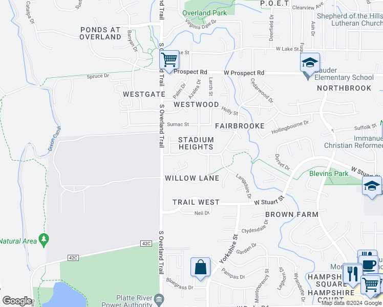 map of restaurants, bars, coffee shops, grocery stores, and more near 1925 Pecan Street in Fort Collins