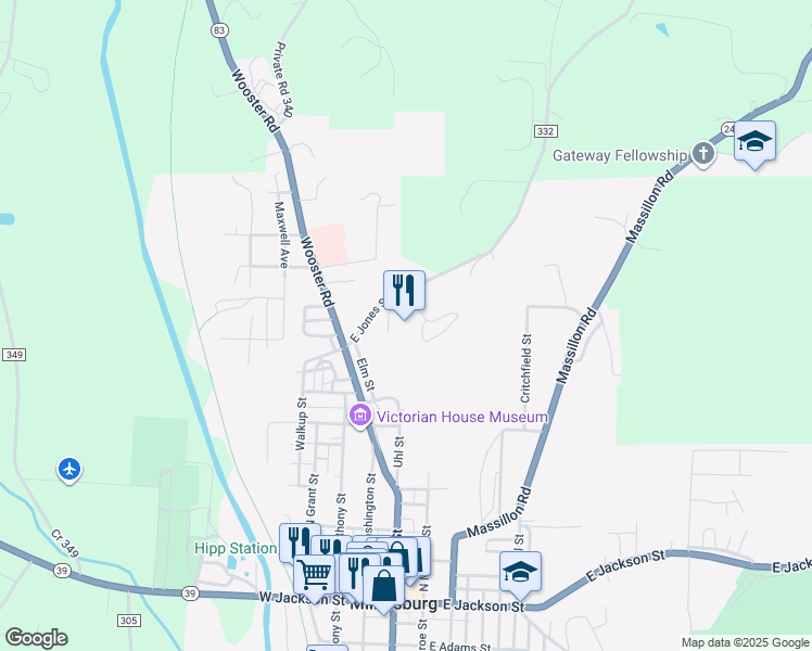 map of restaurants, bars, coffee shops, grocery stores, and more near 149 East Jones Street in Millersburg