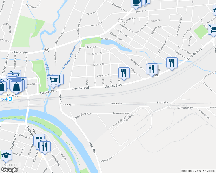 map of restaurants, bars, coffee shops, grocery stores, and more near 209 Lincoln Boulevard in Middlesex