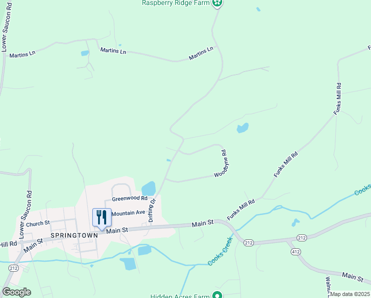 map of restaurants, bars, coffee shops, grocery stores, and more near 3638 Woodbyne Road in Hellertown