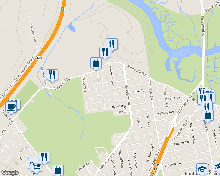 map of restaurants, bars, coffee shops, grocery stores, and more near 311 Aspen Knolls Way in Staten Island