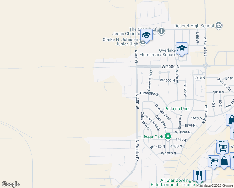 map of restaurants, bars, coffee shops, grocery stores, and more near 513 Dimaggio Drive in Tooele