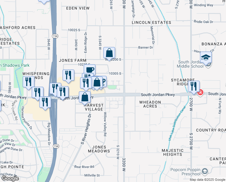 map of restaurants, bars, coffee shops, grocery stores, and more near 3263 Blue Moon Lane in South Jordan