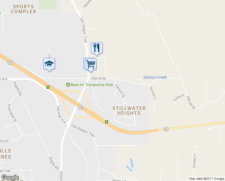 map of restaurants, bars, coffee shops, grocery stores, and more near 3030 Carson Drive in Redding
