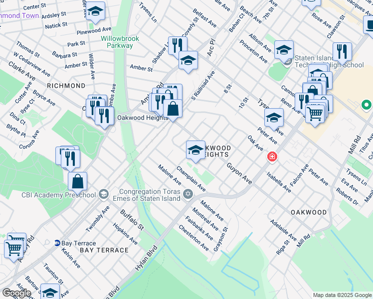 map of restaurants, bars, coffee shops, grocery stores, and more near 96 Tarring Street in Staten Island