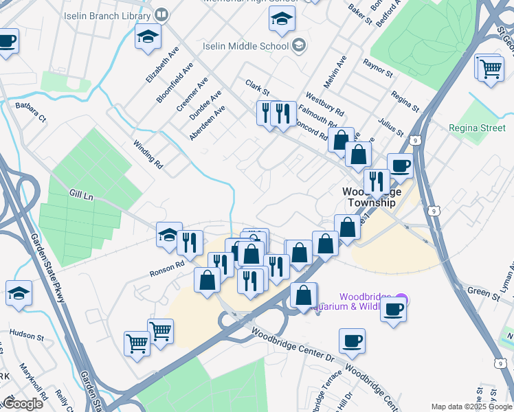 map of restaurants, bars, coffee shops, grocery stores, and more near 1511 Green Hollow Drive in Woodbridge Township