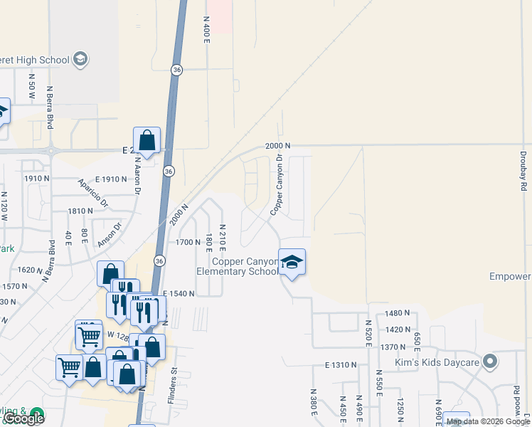 map of restaurants, bars, coffee shops, grocery stores, and more near 1762 Broadway Avenue in Tooele