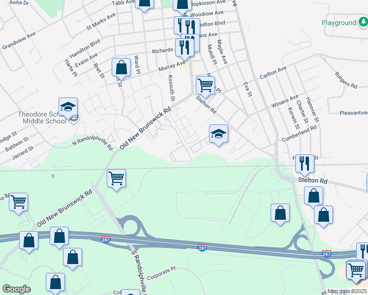 map of restaurants, bars, coffee shops, grocery stores, and more near 8003 Avalon Way in Piscataway