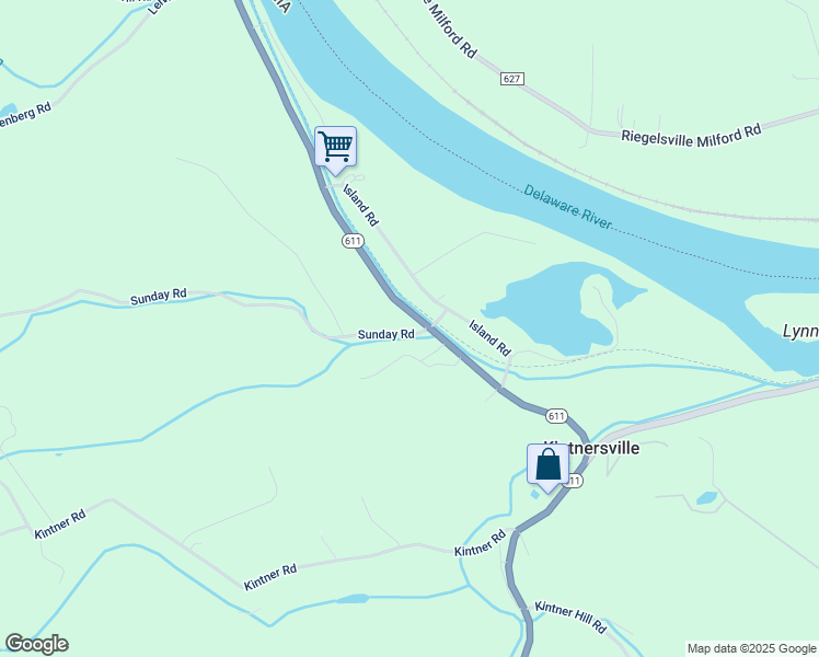 map of restaurants, bars, coffee shops, grocery stores, and more near 2411 Easton Road in Kintnersville