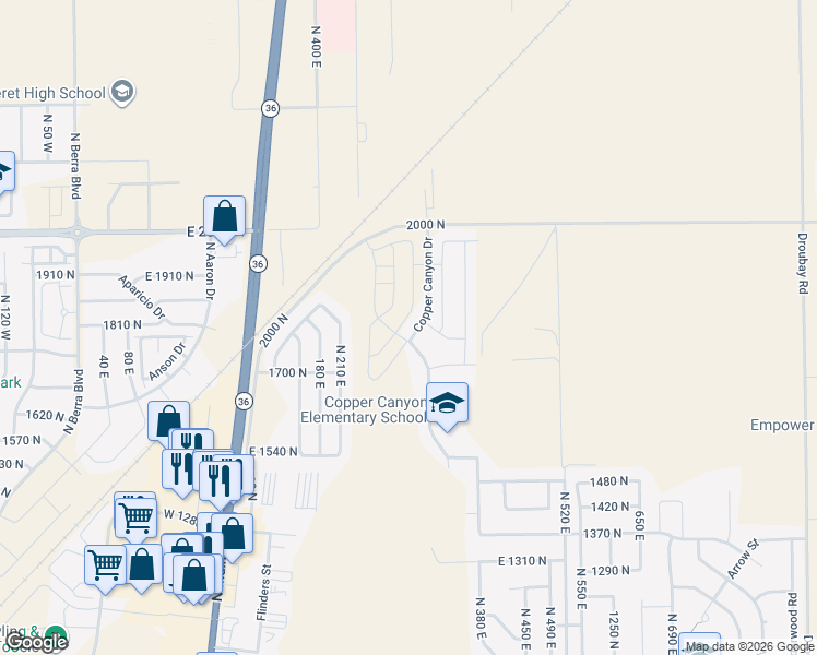 map of restaurants, bars, coffee shops, grocery stores, and more near 1796 North Blue Iris Avenue in Tooele