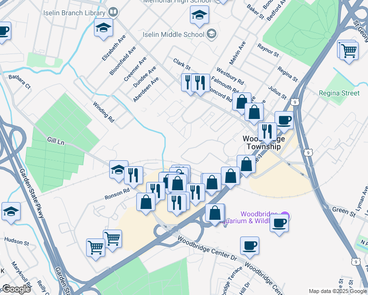 map of restaurants, bars, coffee shops, grocery stores, and more near 1511 Green Hollow Drive in Woodbridge Township