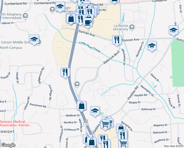 map of restaurants, bars, coffee shops, grocery stores, and more near 5800 Corporate Dr in Pittsburgh