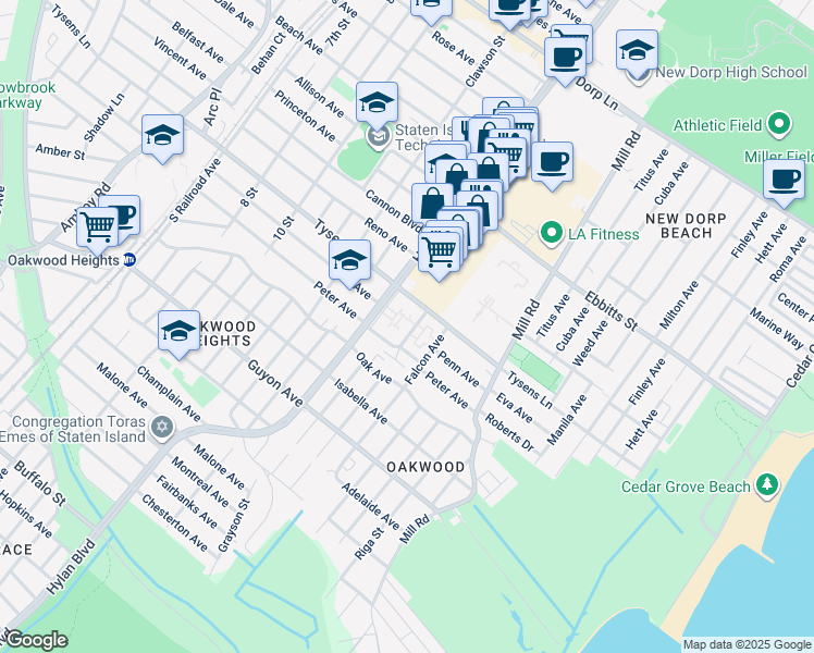 map of restaurants, bars, coffee shops, grocery stores, and more near 23 Primrose Place in Staten Island