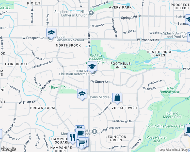 map of restaurants, bars, coffee shops, grocery stores, and more near 1900 County Road 19 in Fort Collins
