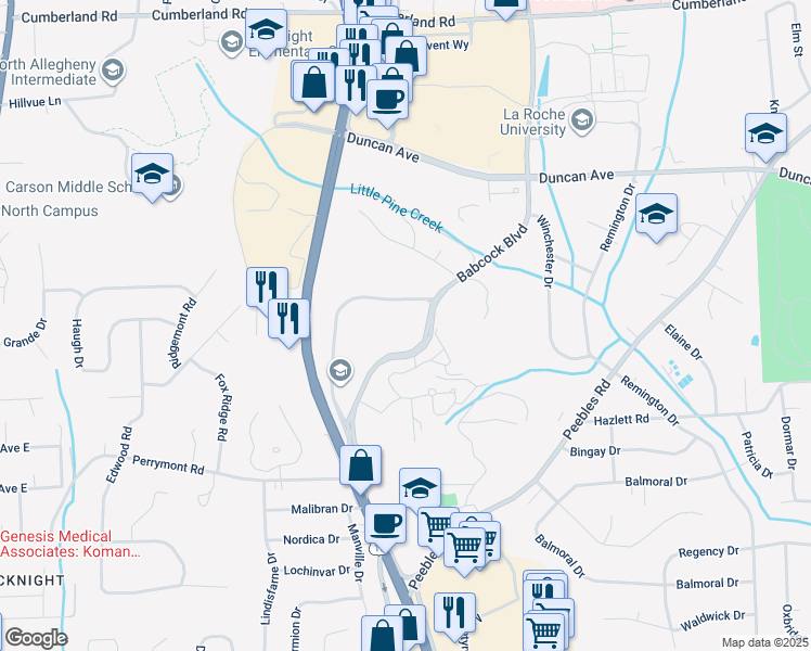 map of restaurants, bars, coffee shops, grocery stores, and more near 5800 Corporate Drive in Pittsburgh