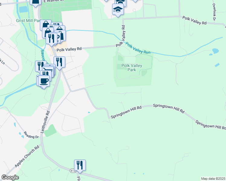 map of restaurants, bars, coffee shops, grocery stores, and more near 2061 Dolores Lane in Hellertown
