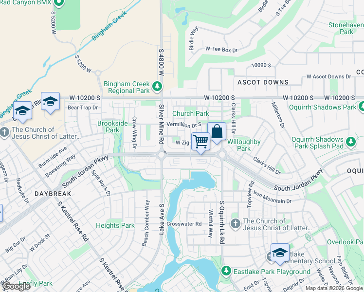 map of restaurants, bars, coffee shops, grocery stores, and more near 4723 West Zig Zag Road in South Jordan