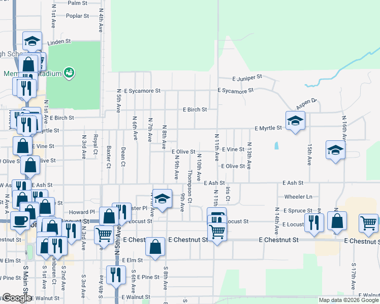 map of restaurants, bars, coffee shops, grocery stores, and more near 599 Thompson Ct in Canton