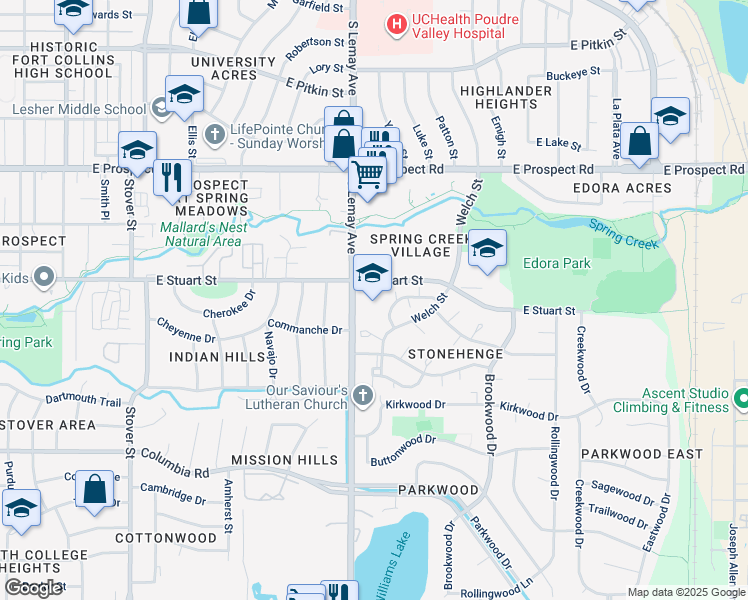 map of restaurants, bars, coffee shops, grocery stores, and more near 1800 South Lemay Avenue in Fort Collins