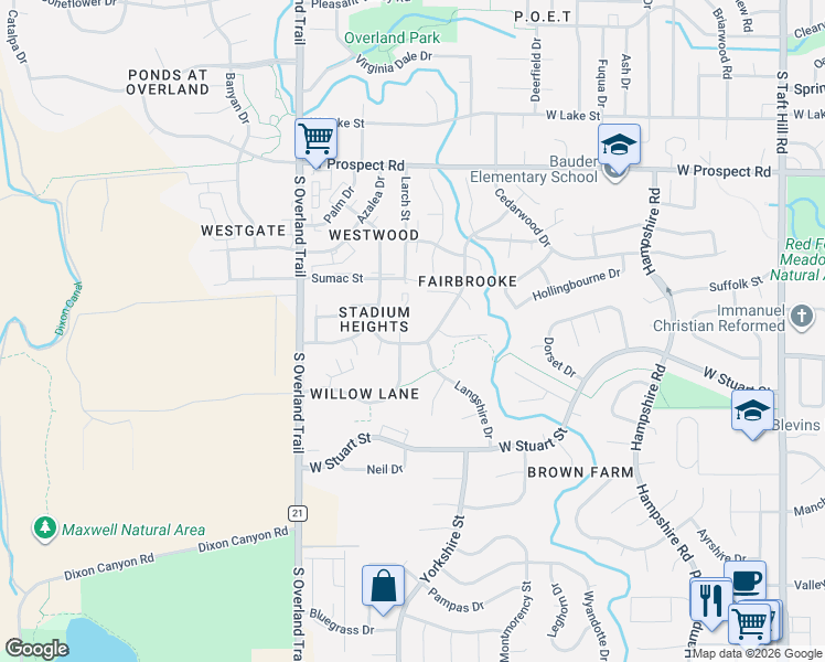 map of restaurants, bars, coffee shops, grocery stores, and more near 1918 Ross Court in Fort Collins