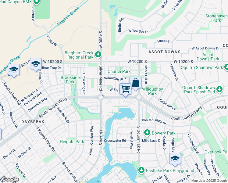 map of restaurants, bars, coffee shops, grocery stores, and more near 4723 West Zig Zag Road in South Jordan