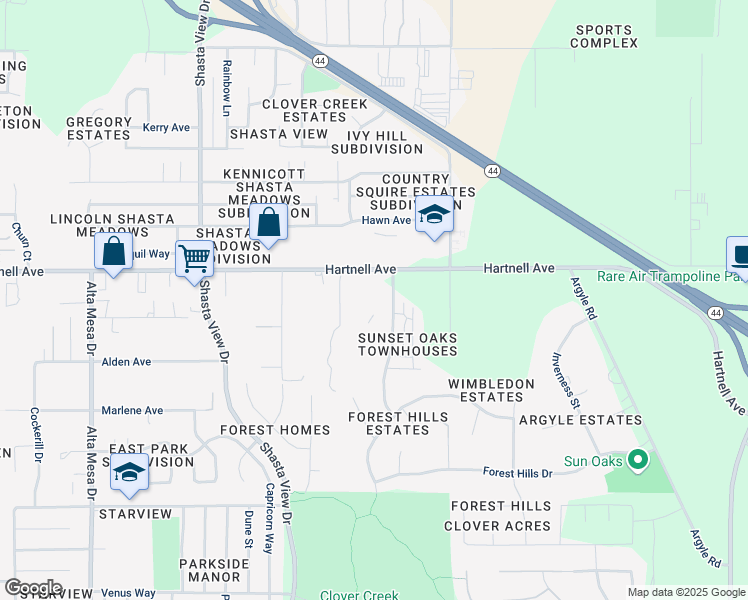 map of restaurants, bars, coffee shops, grocery stores, and more near 3030 Heritagetown Drive in Redding