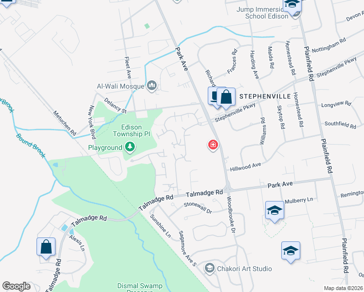 map of restaurants, bars, coffee shops, grocery stores, and more near 61 Carriage Place in Edison