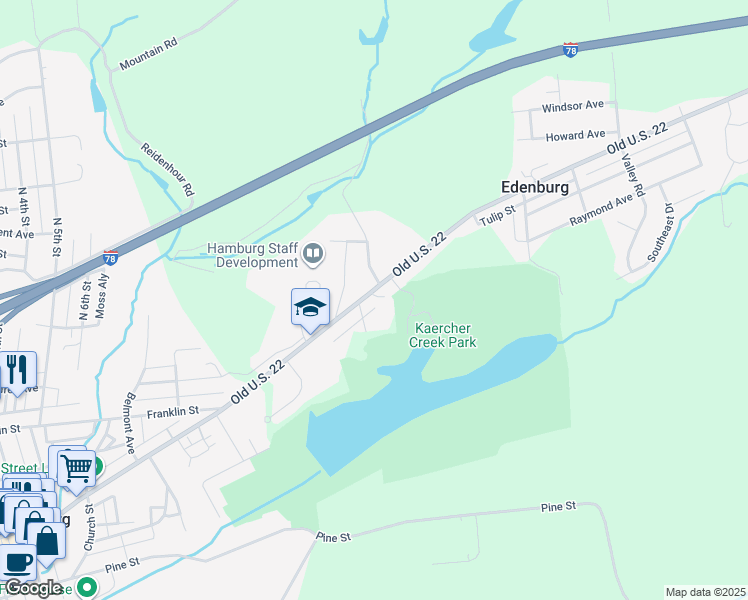 map of restaurants, bars, coffee shops, grocery stores, and more near 3509 Old U.S. 22 in Hamburg