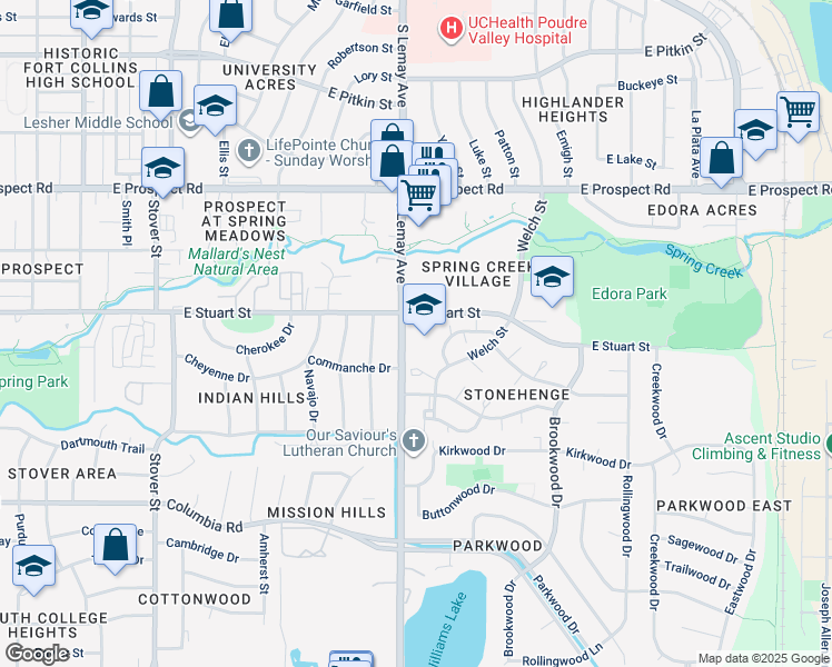 map of restaurants, bars, coffee shops, grocery stores, and more near 1800 South Lemay Avenue in Fort Collins