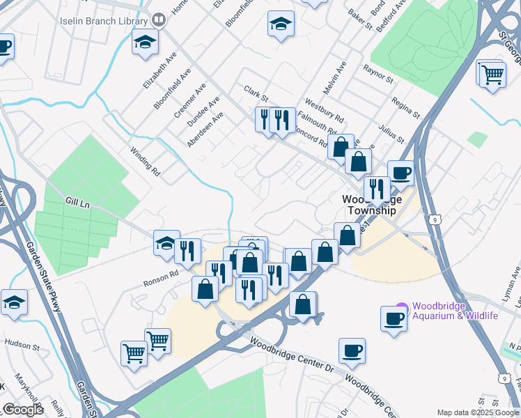 map of restaurants, bars, coffee shops, grocery stores, and more near 1511 Green Hollow Drive in Woodbridge Township