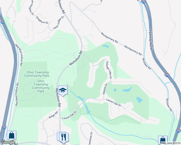 map of restaurants, bars, coffee shops, grocery stores, and more near 212 Cypress Knoll Drive in Sewickley
