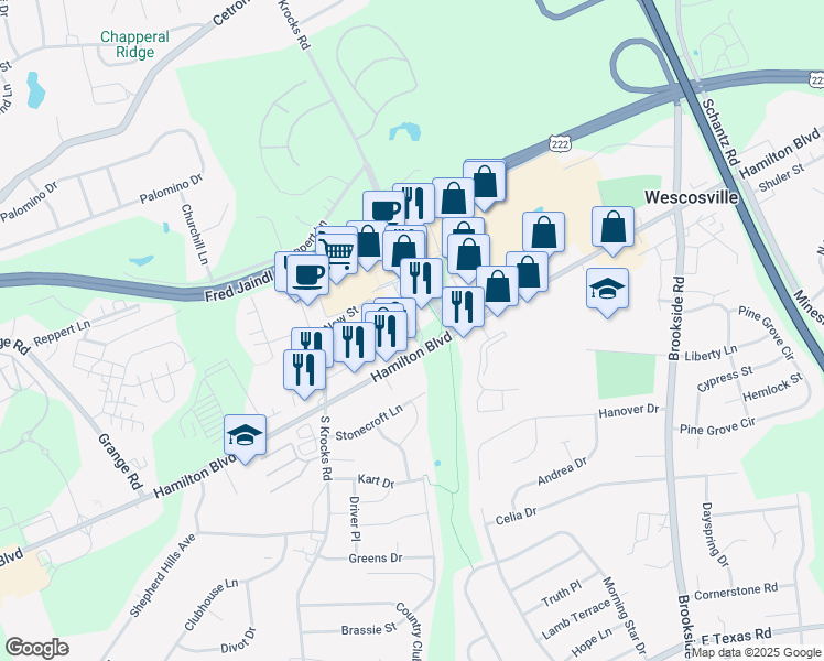 map of restaurants, bars, coffee shops, grocery stores, and more near 10 Quince Road in Allentown