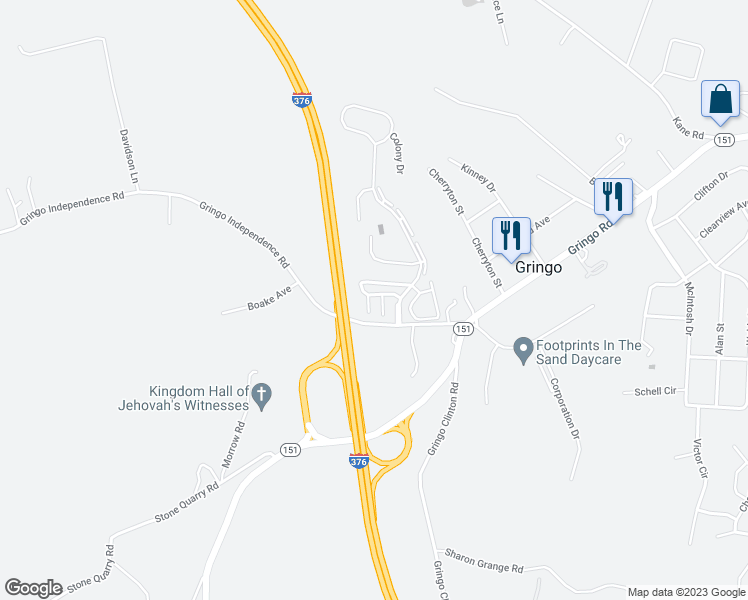 map of restaurants, bars, coffee shops, grocery stores, and more near 9017 James Court in Aliquippa