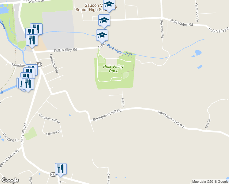 map of restaurants, bars, coffee shops, grocery stores, and more near 2089 Dolores Lane in Hellertown