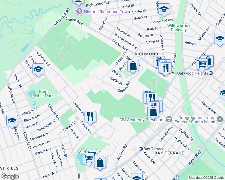 map of restaurants, bars, coffee shops, grocery stores, and more near 15 Elk Court in Staten Island